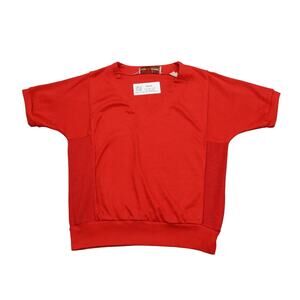 Tropical Resort Shirt Womens M Red Solid V Neck Short Sleeve Pullover Top